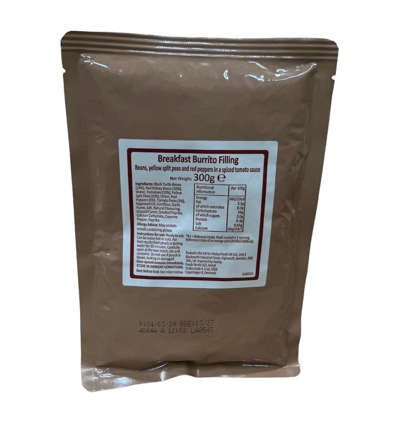 British Military Ration Main Meal Pouch - Breakfast Burrito Filling 300g