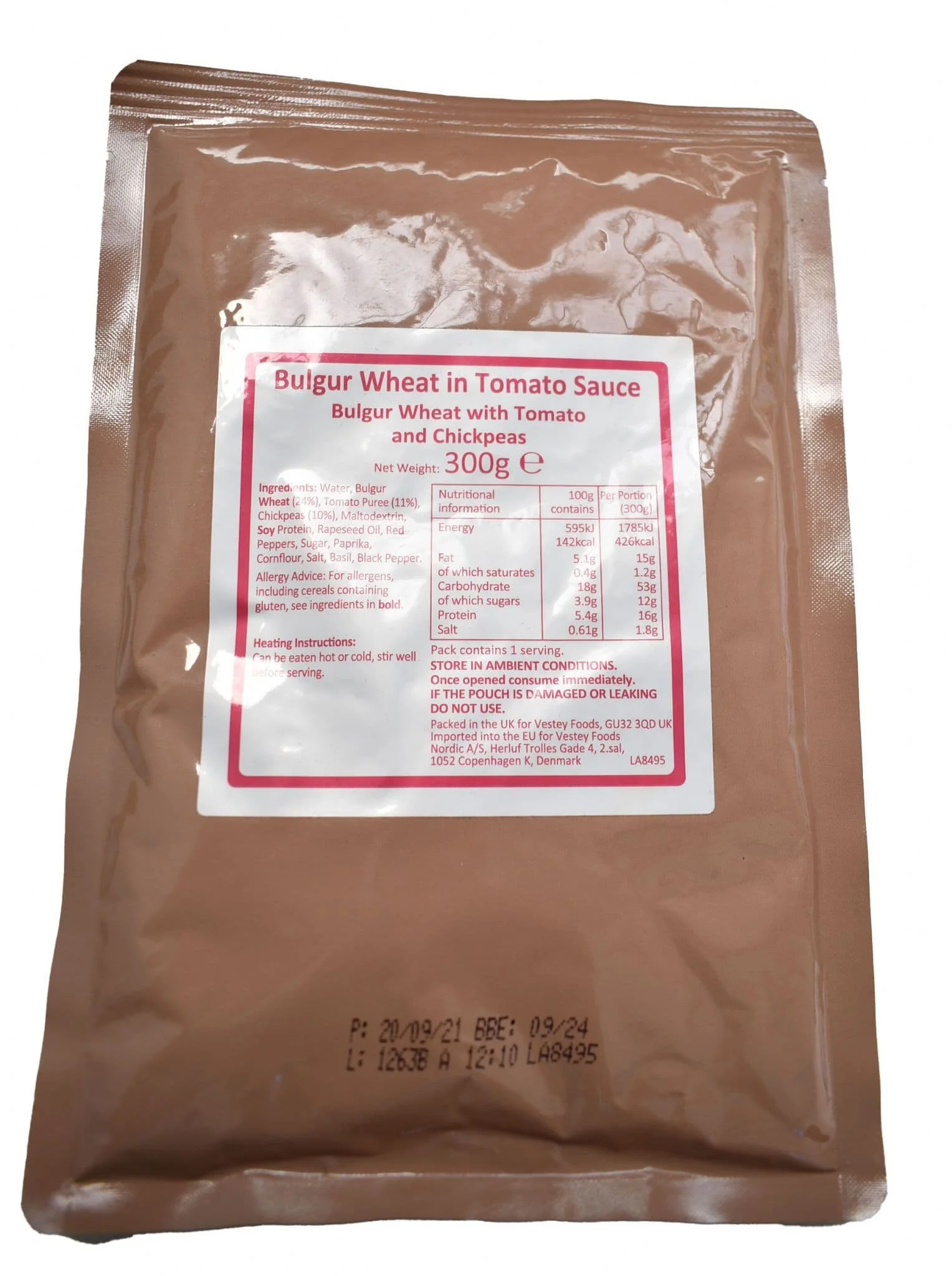 British Military Ration Main Meal Pouch - Bulgur Wheat In Tomato Sauce 300g