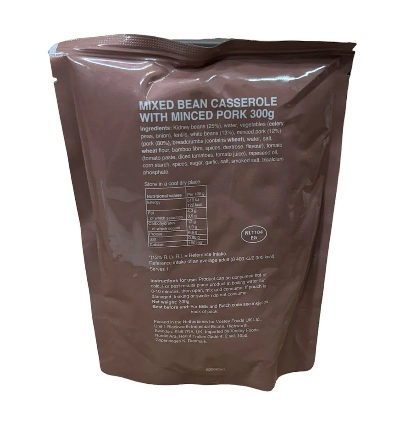 British Military Ration Main Meal Pouch - Mixed Bean Casserole With Minced Pork 300g