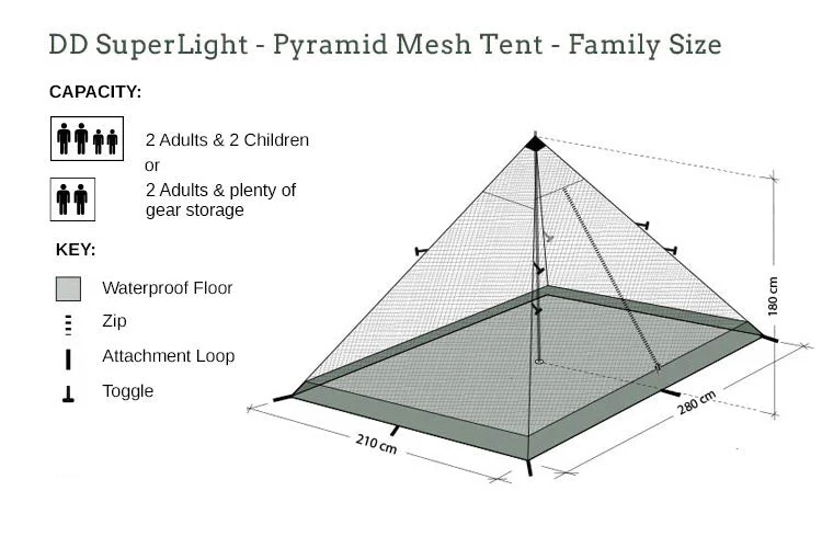 DD Hammocks SuperLight Pyramid Mesh Tent - Family Size - Image 8