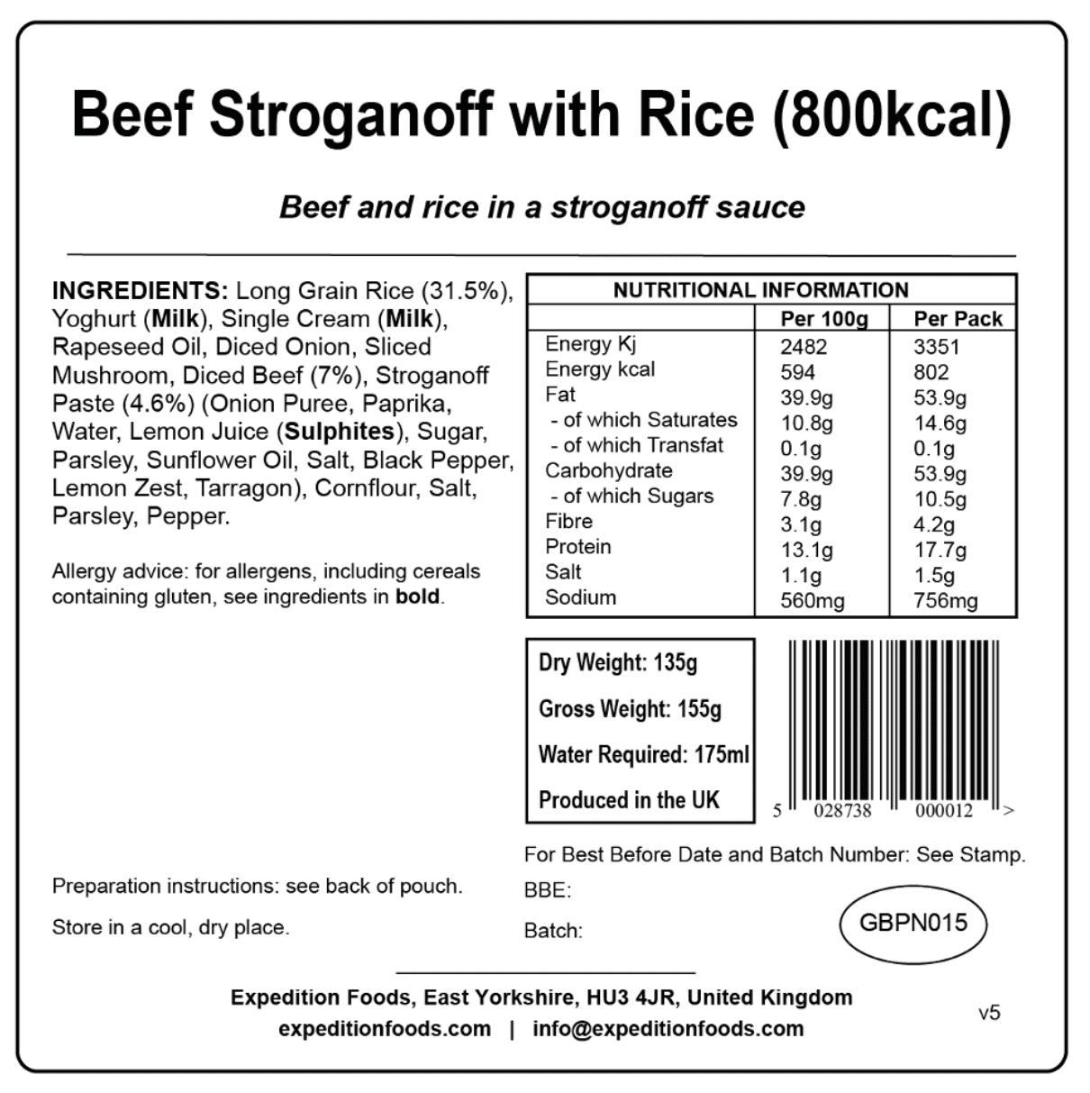 Expedition Foods Freeze Dried Meal Pouch - Beef Stroganoff With Rice - Various Sizes - Image 5
