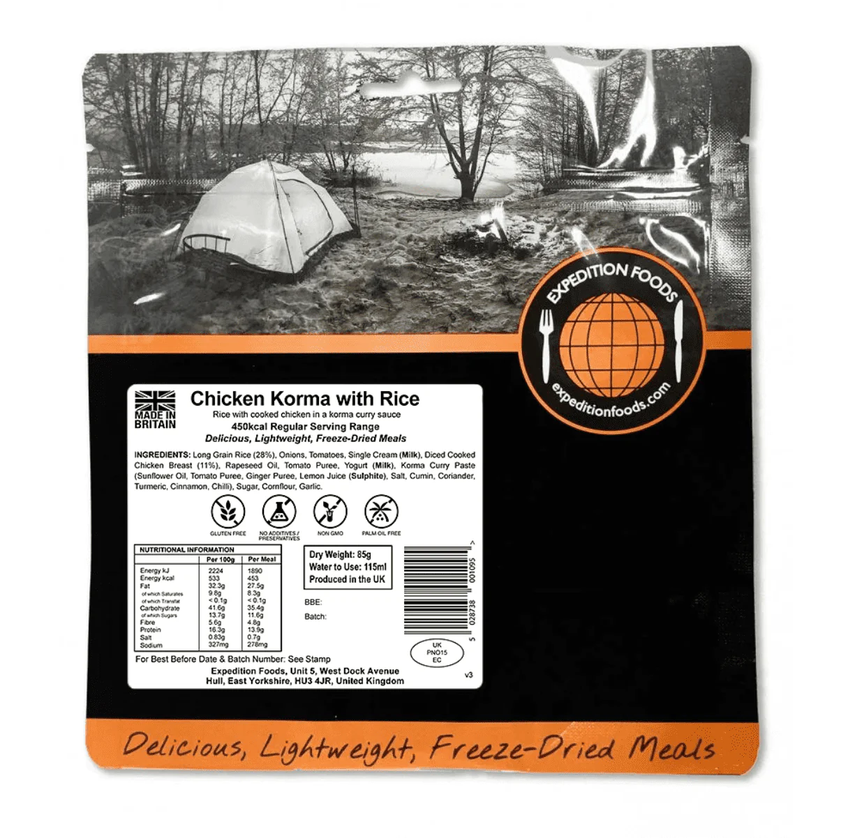 Expedition Foods Freeze Dried Meal Pouch - Chicken Korma With Rice - Various Sizes - Image 3