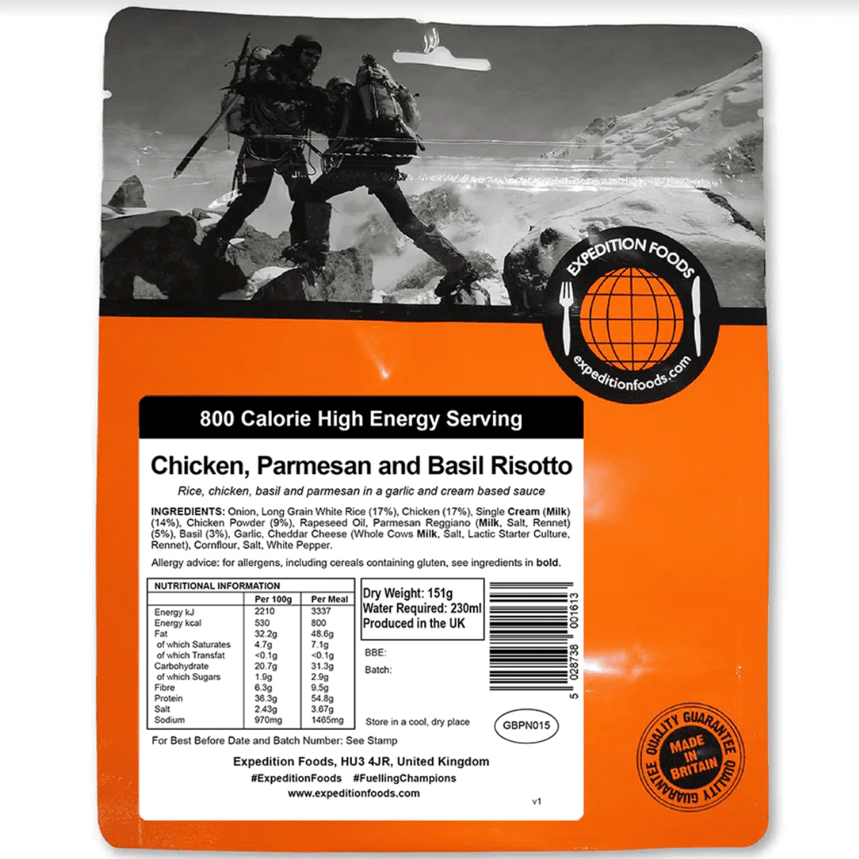 Expedition Foods Freeze Dried Meal Pouch - Chicken, Parmesan & Basil Risotto - Various Sizes - Image 2