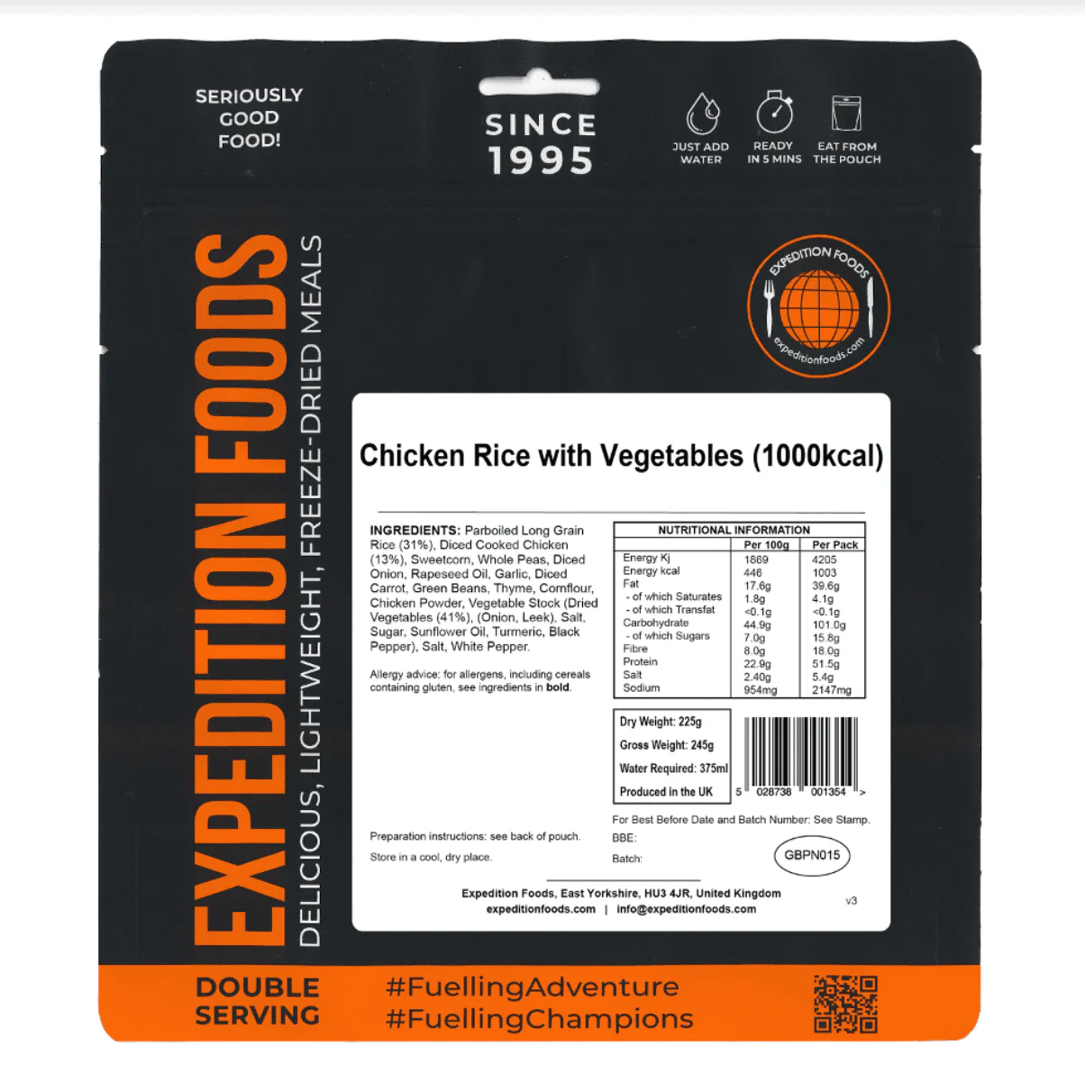 Expedition Foods Freeze Dried Meal Pouch - Chicken Rice With Vegetables - Various Sizes