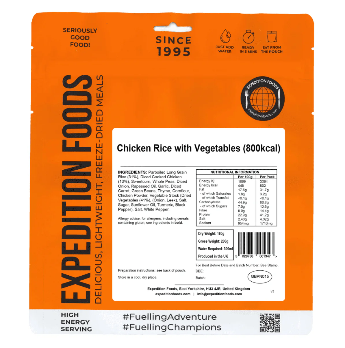 Expedition Foods Freeze Dried Meal Pouch - Chicken Rice With Vegetables - Various Sizes - Image 2