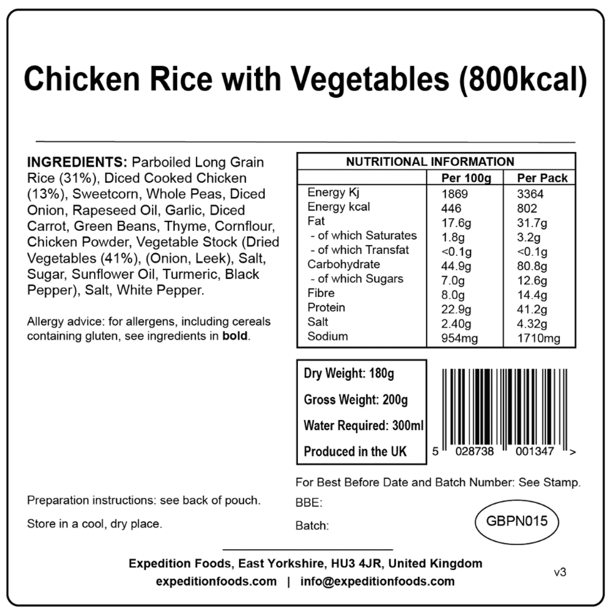 Expedition Foods Freeze Dried Meal Pouch - Chicken Rice With Vegetables - Various Sizes - Image 5