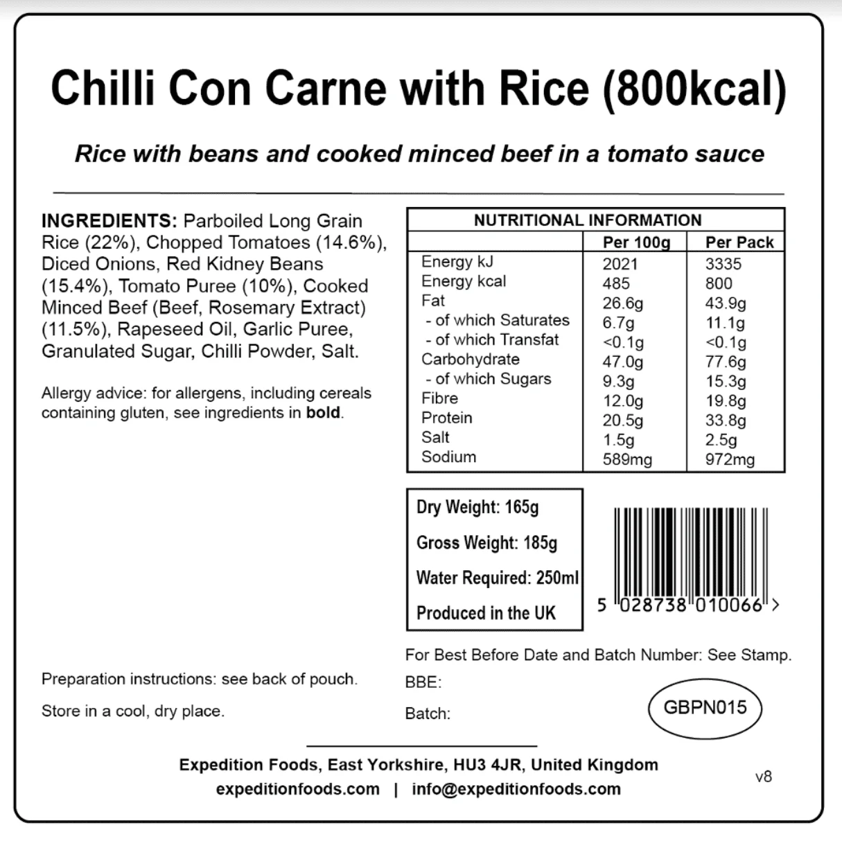 Expedition Foods Freeze Dried Meal Pouch - Chilli Con Carne With Rice - Various Sizes - Image 5