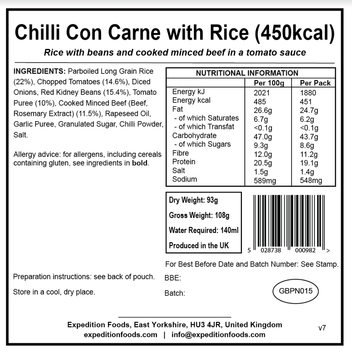 Expedition Foods Freeze Dried Meal Pouch - Chilli Con Carne With Rice - Various Sizes - Image 6