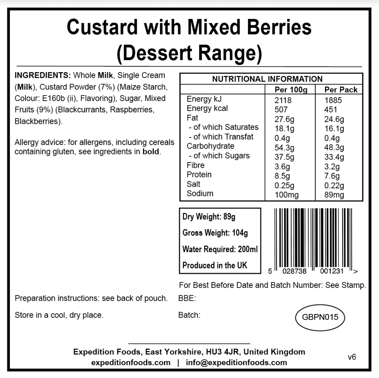 Expedition Foods Freeze Dried Meal Pouch - Custard With Mixed Berries Dessert - Image 4