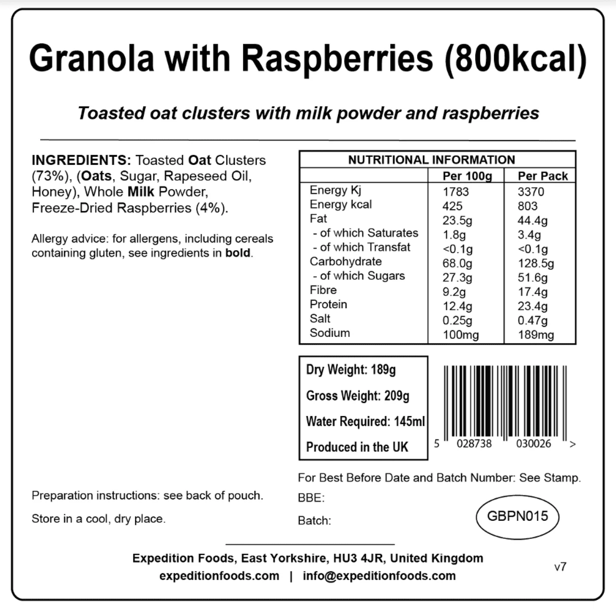 Expedition Foods Freeze Dried Meal Pouch - Granola With Raspberries - Various Sizes - Image 5