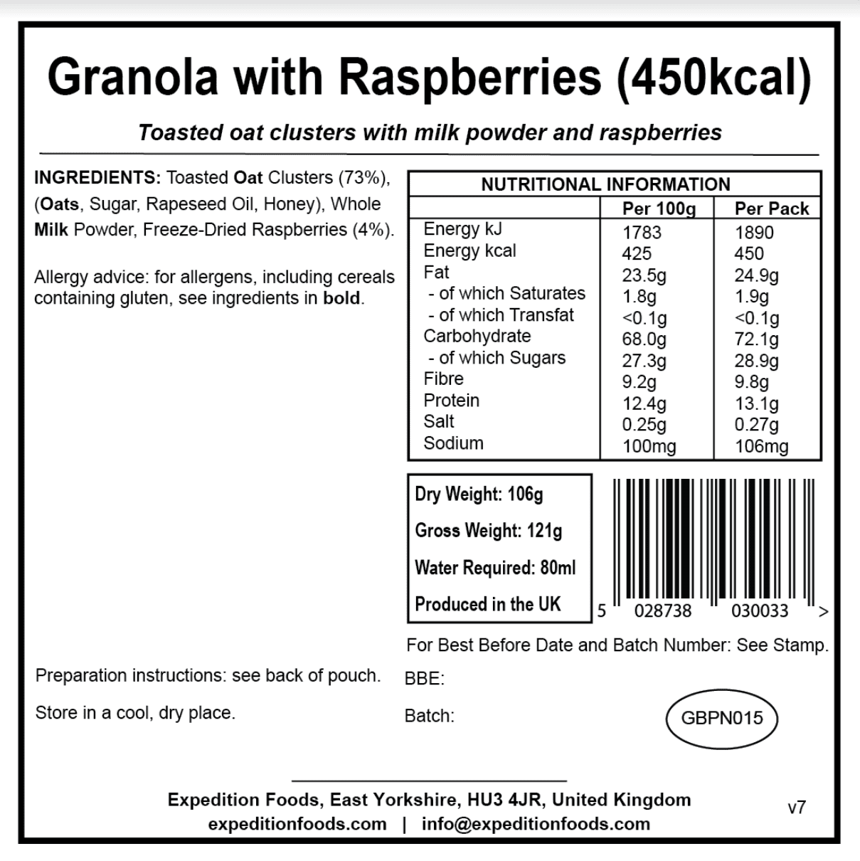 Expedition Foods Freeze Dried Meal Pouch - Granola With Raspberries - Various Sizes - Image 6