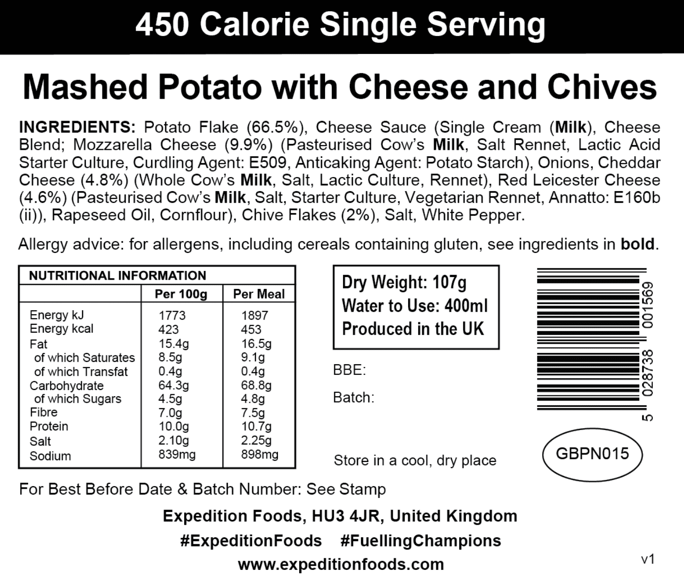 Expedition Foods Freeze Dried Meal Pouch - Mashed Potato With Cheese & Chives - Image 2