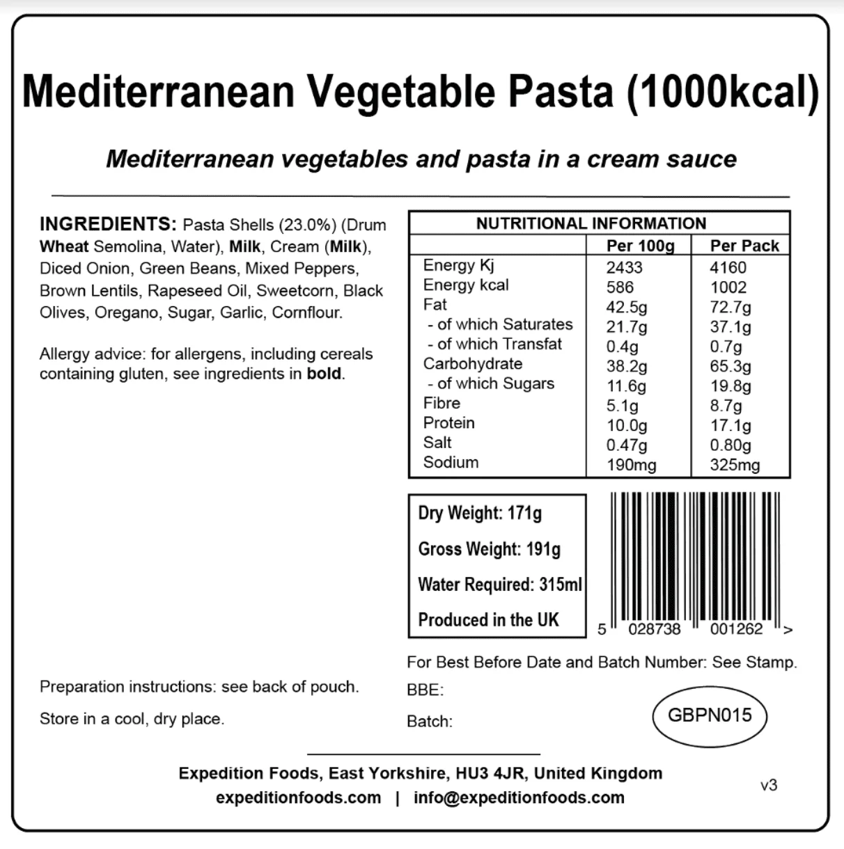 Expedition Foods Freeze Dried Meal Pouch - Mediterranean Vegetable Pasta - Various Sizes - Image 4