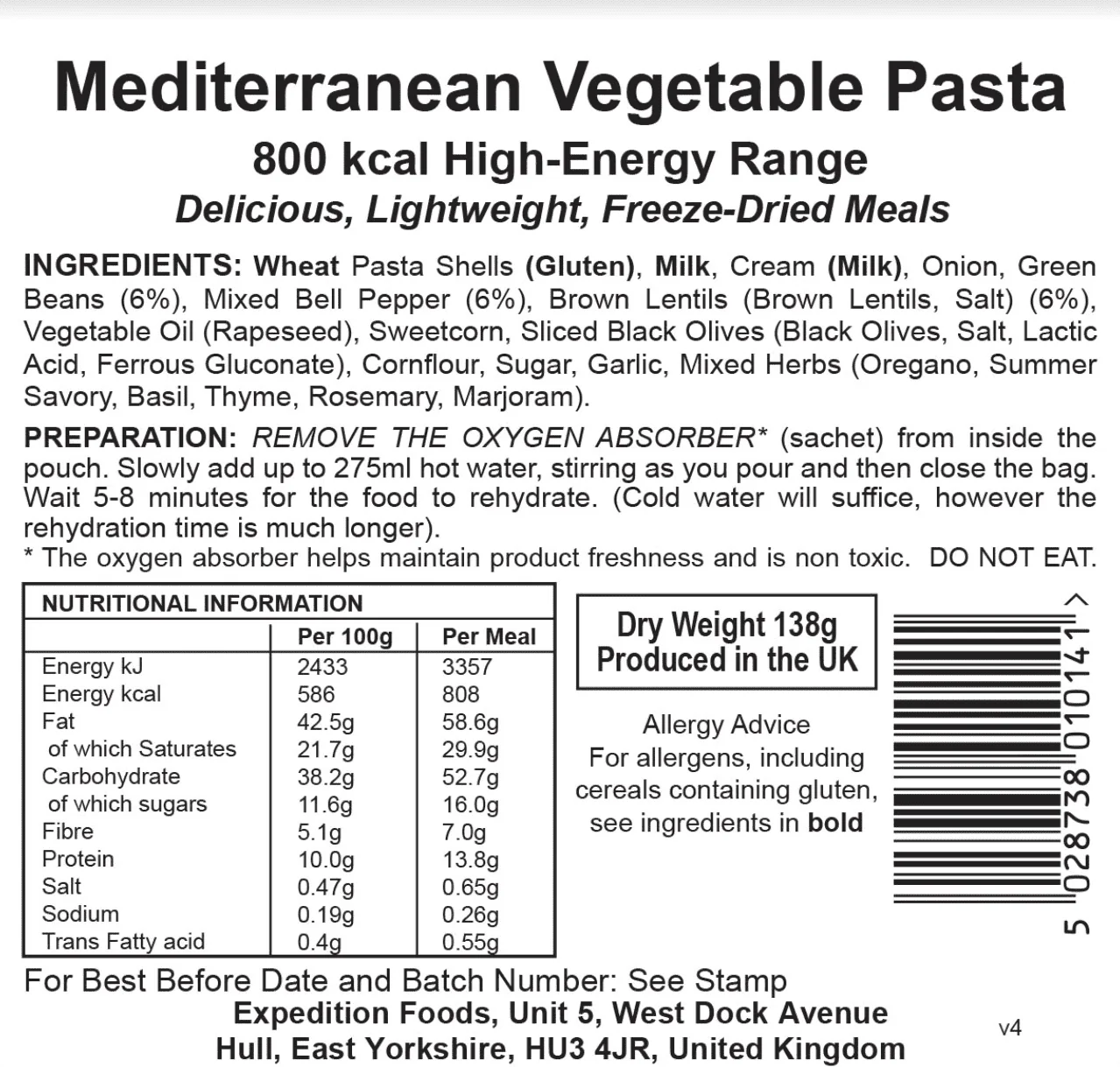 Expedition Foods Freeze Dried Meal Pouch - Mediterranean Vegetable Pasta - Various Sizes - Image 5