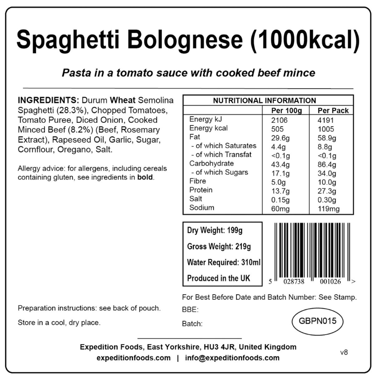 Expedition Foods Freeze Dried Meal Pouch - Spaghetti Bolognese - Various Sizes - Image 4