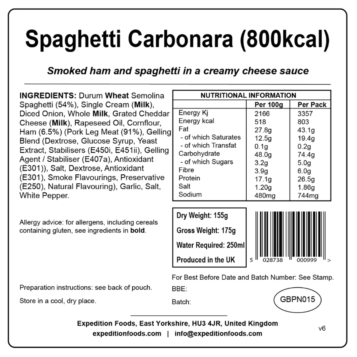 Expedition Foods Freeze Dried Meal Pouch - Spaghetti Carbonara - Various Sizes - Image 5
