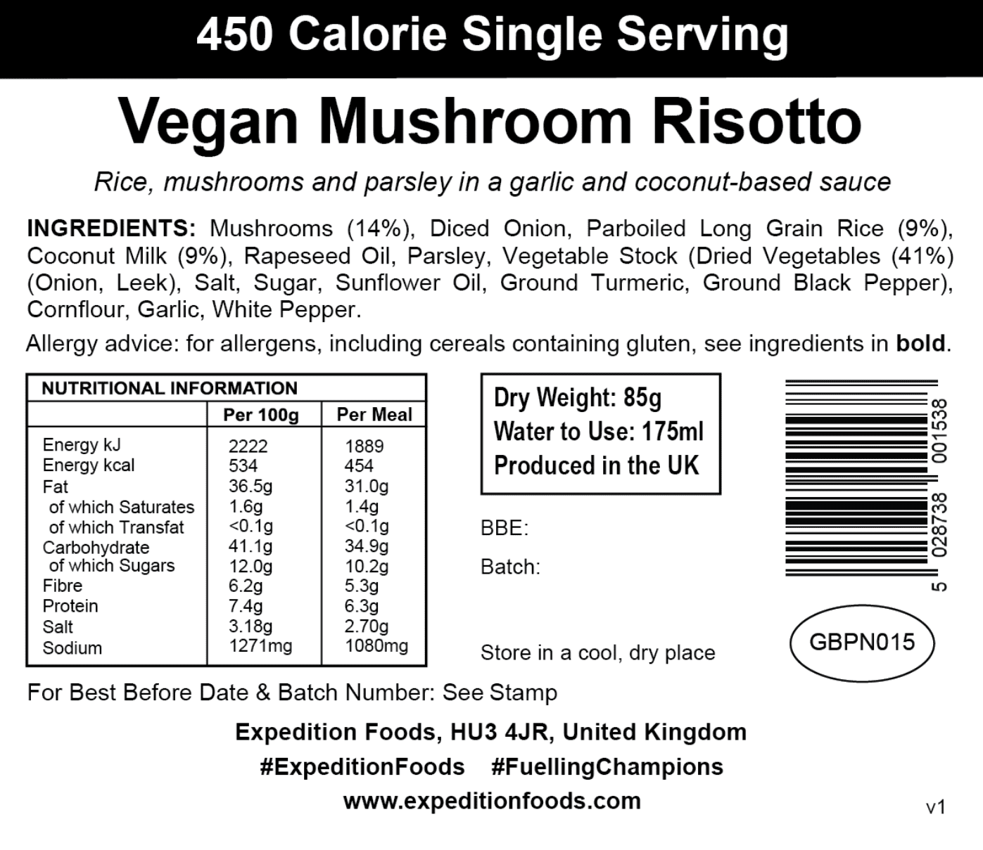 Expedition Foods Freeze Dried Meal Pouch - Vegan Mushroom Risotto - Various Sizes - Image 6