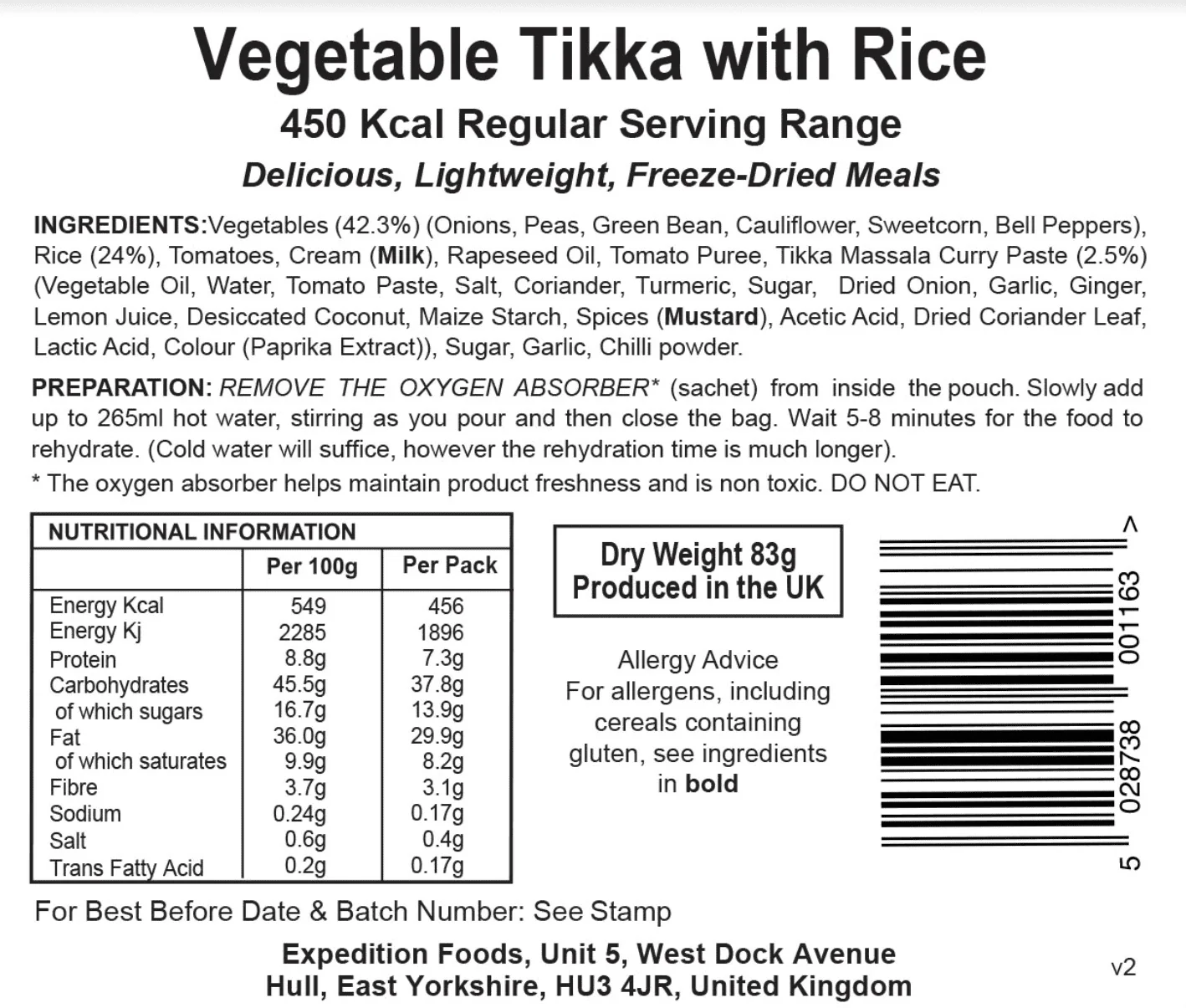 Expedition Foods Freeze Dried Meal Pouch - Vegetable Tikka With Rice - Various Sizes - Image 6