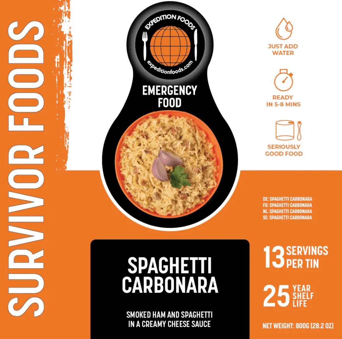 Expedition Foods Freeze Dried Meal Tin Spaghetti Carbonara - 13 Servings - Image 4