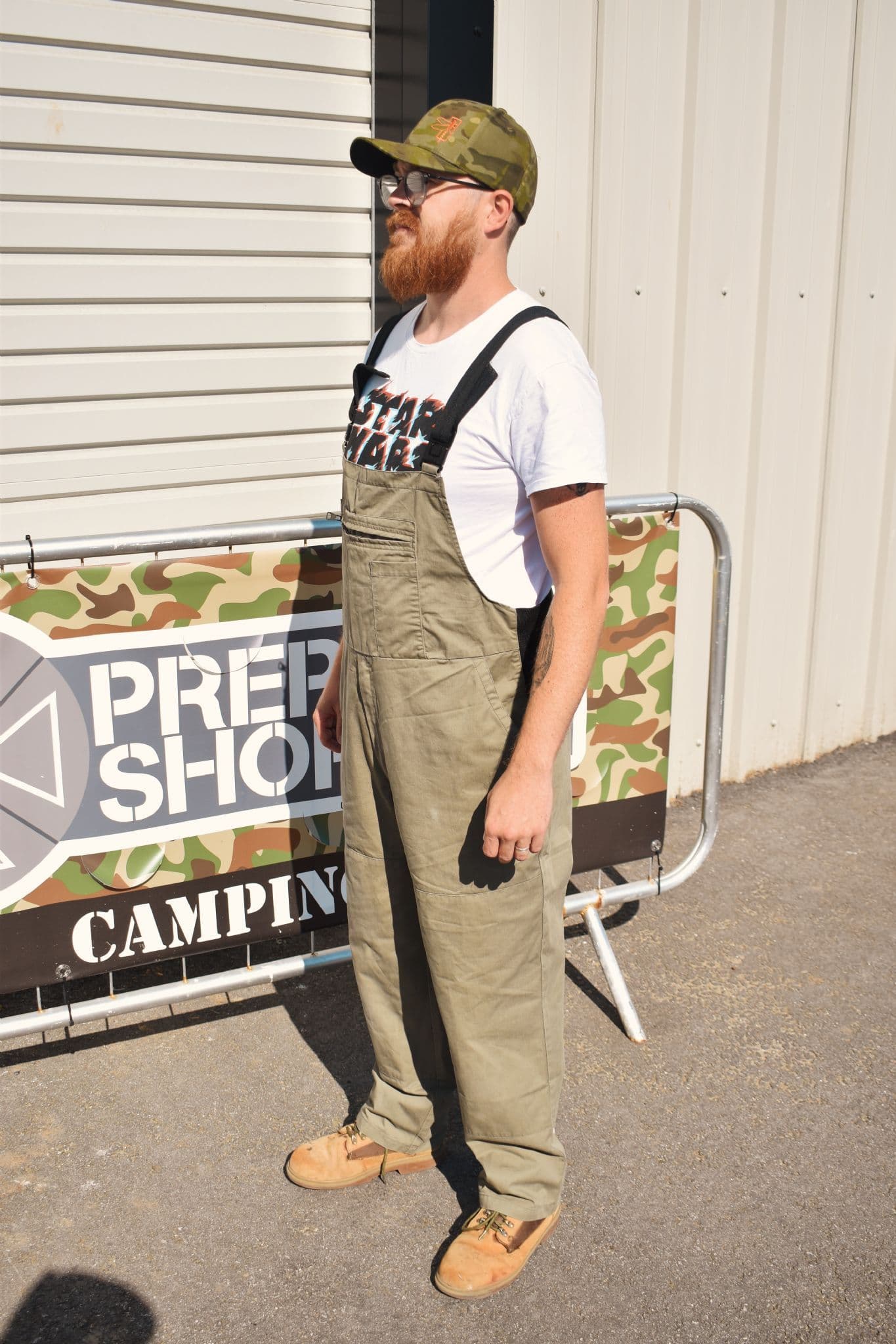German Olive Green Bib & Brace Trousers With Elasticated Sides - Image 4
