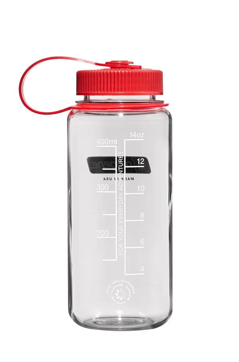 Nalgene 16oz / 0.5L Wide Mouth Sustain Water Bottle - Clear with Red Cap - Image 2